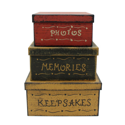 CVHOMEDECO. Primitives Antique Square Photos, Memories, Keepsakes Cardboard Nesting Boxes, Large 9 x 9 x 4.6 Inch. Set of 3.