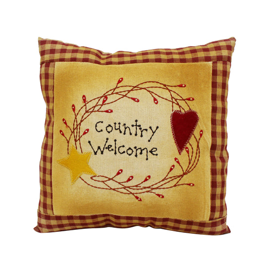 CVHOMEDECO. Primitives Country Welcome Embroidered Throw Pillow Covers Cushion Case for Couch Sofa Bed. 11 x 11 Inch. Insert Not Included