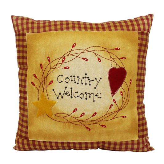 CVHOMEDECO. Primitives Country Welcome Embroidered Throw Pillow Covers Cushion Case for Couch Sofa Bed. 16 x 16 Inch. Insert Not Included