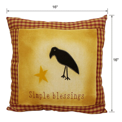 CVHOMEDECO. Primitives Simple Blessings Embroidered Throw Pillow Covers Cushion Case for Couch Sofa Bed. 16 x 16 Inch. Insert Not Included