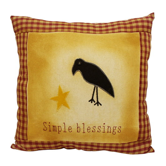 CVHOMEDECO. Primitives Simple Blessings Embroidered Throw Pillow Covers Cushion Case for Couch Sofa Bed. 16 x 16 Inch. Insert Not Included