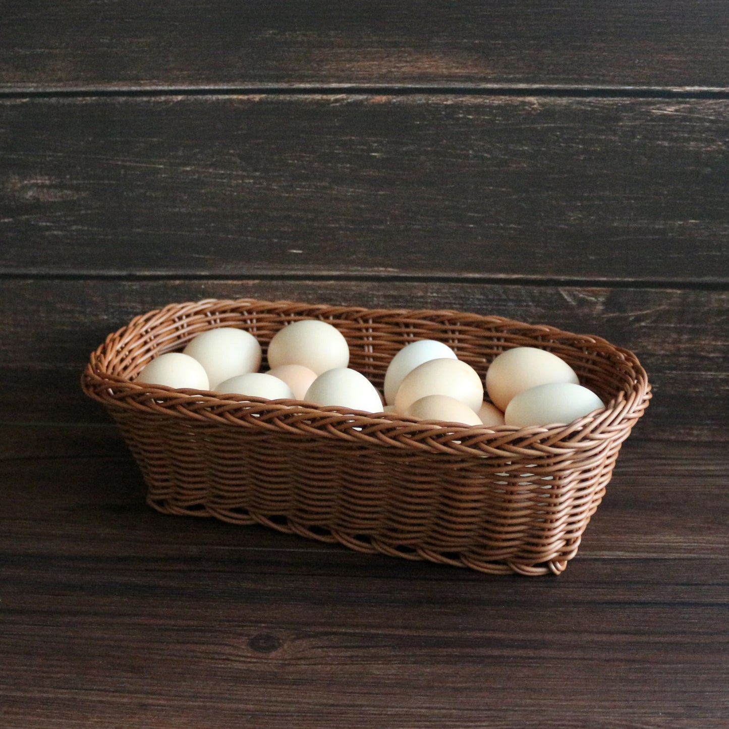 CVHOMEDECO. Rectangle Imitation Rattan Woven Cutlery Storage Organizer Fruit Basket Egg Basket Handmade Serving Basket for Kitchen Table, Cabinet, Pantry. Brown.