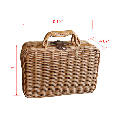 CVHOMEDECO. Vintage Imitation Rattan Mini Storage Case Travel Picnic Basket Tabletop Organizer Resin Wicker Suitcase Photo Props Box. Light Brown. 10.25 X 4.5 X 7 Inch