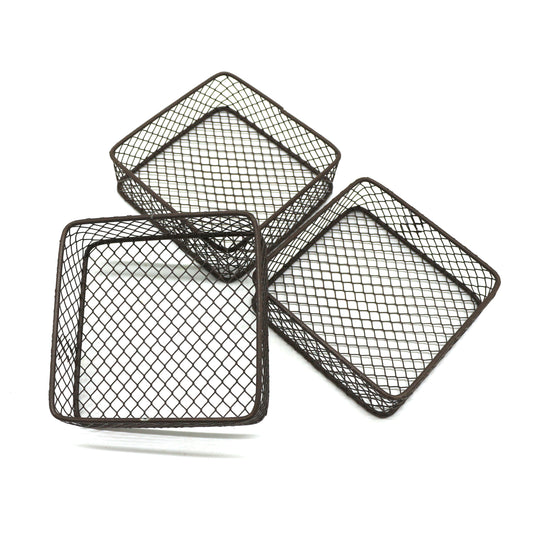 CVHOMEDECO. Mini Metal Wire Storage Baskets Desks & Shelves Organizer Trinkets Container, Great for Store Spices, Gifts or Giving. Set of 3.