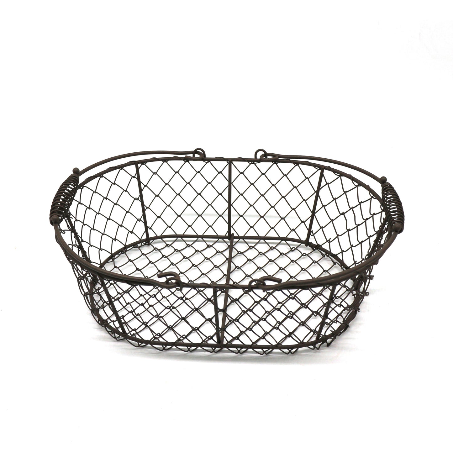 CVHOMEDECO. Oval Metal Wire Egg Basket Wire Fruit Basket with Handle Primitives Vintage Style Storage Basket. Rusty, 11 X 7.25 X 3.5 Inch