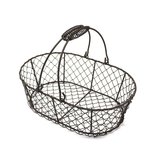 CVHOMEDECO. Oval Metal Wire Egg Basket Wire Fruit Basket with Handle Primitives Vintage Style Storage Basket. Rusty, 11 X 7.25 X 3.5 Inch