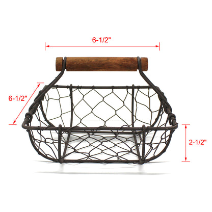 CVHOMEDECO. Square Chicken Wire Egg Baskets Rust Gathering Baskets with Wooden Handle Country Vintage Style Storage Baskets. Set of 2