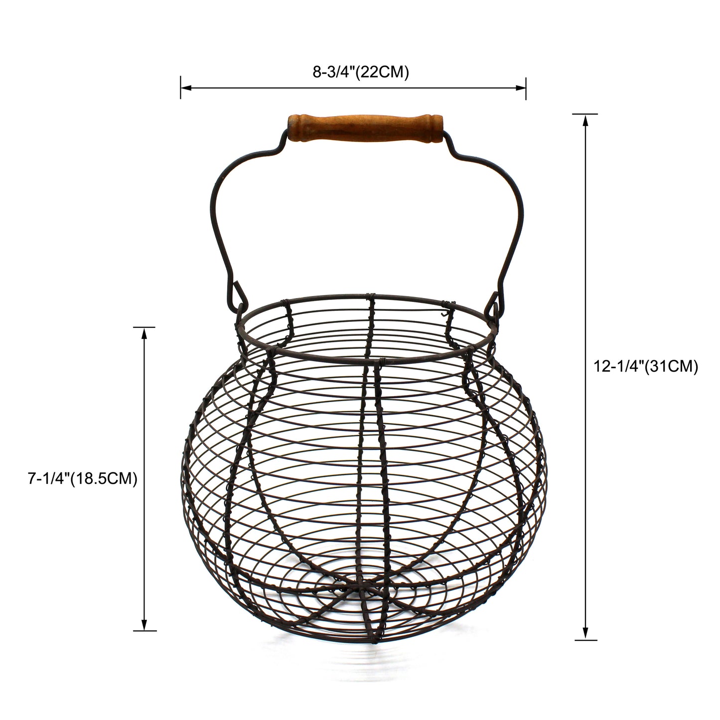 CVHOMEDECO. Antique Wire Egg Basket with Wood Handle Primitives Vintage Gathering Basket. Rusty