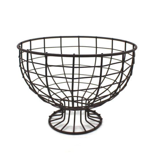 CVHOMEDECO. Metal Wire Round Egg Basket with Pedestal Counter Top Fruit Bowl Storage for Kitchen Home. Rusty