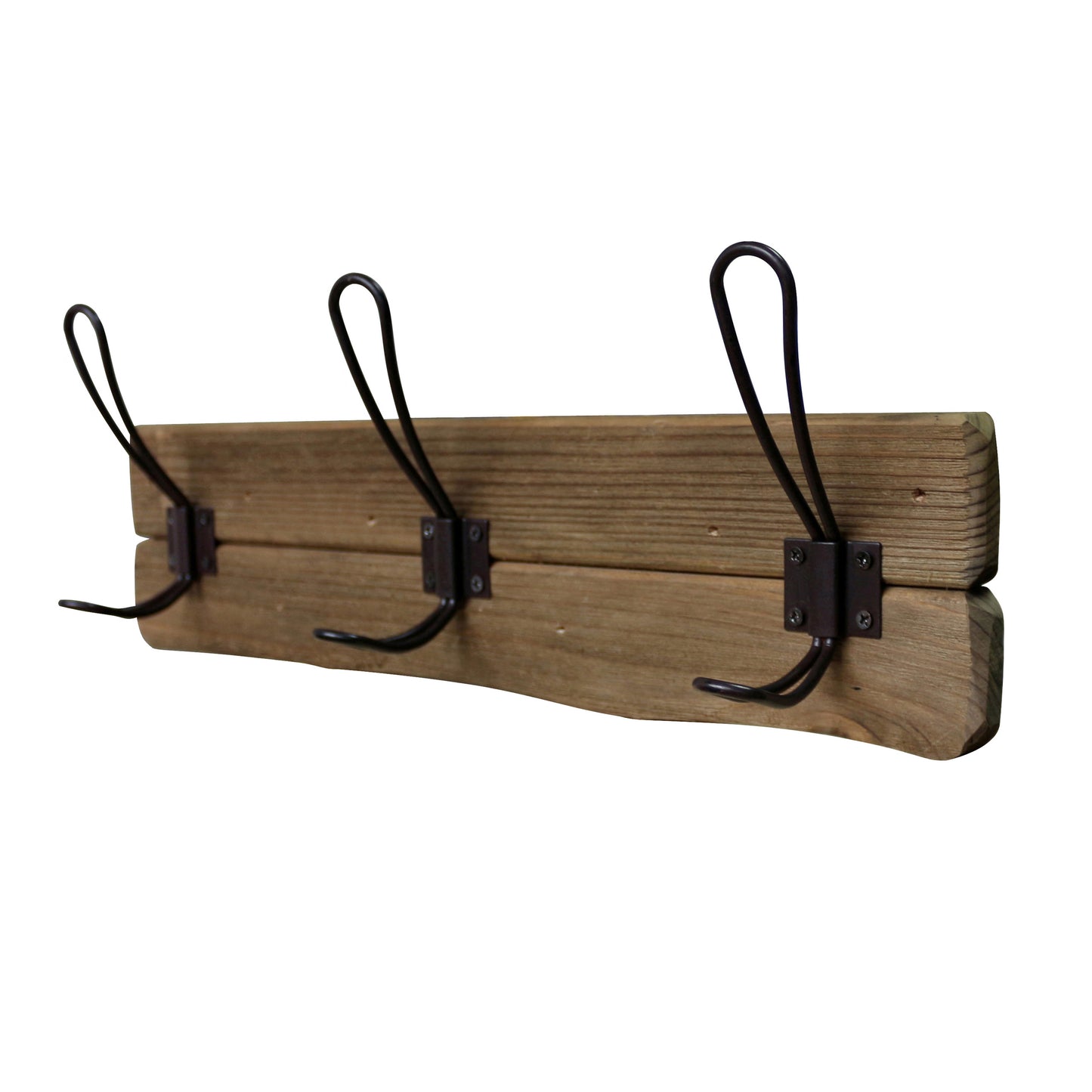 CVHOMEDECO. Rustic Solid Wood Wall Mounted Coat Rack with 3 Double Hooks Primitives Wooden Coat Hooks for Entryway, Kitchen, Bathroom. Brown.