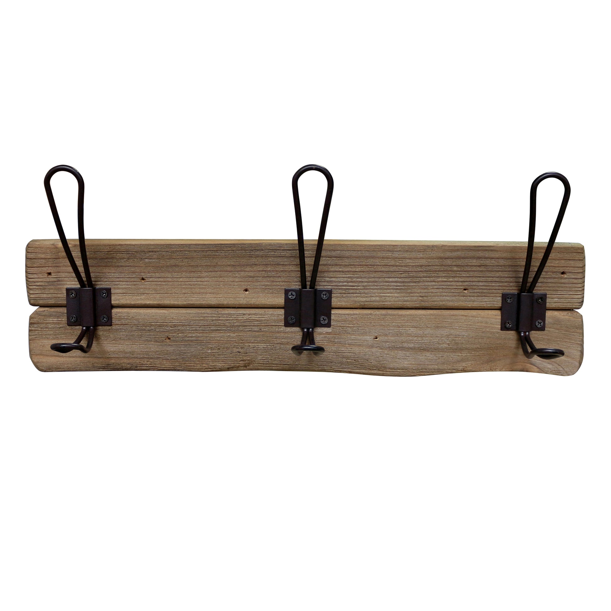 Rustic Wooden Coat Rack With Large Cast Iron Hooks Vintage