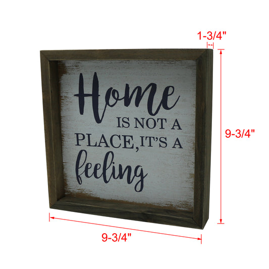 CVHOMEDECO. Rustic Distressed "Home is not a place, it’s a feeling" Shadow Box Frame Wall Mounted Hanging Decor Art, 9.75 x 9.75 Inch