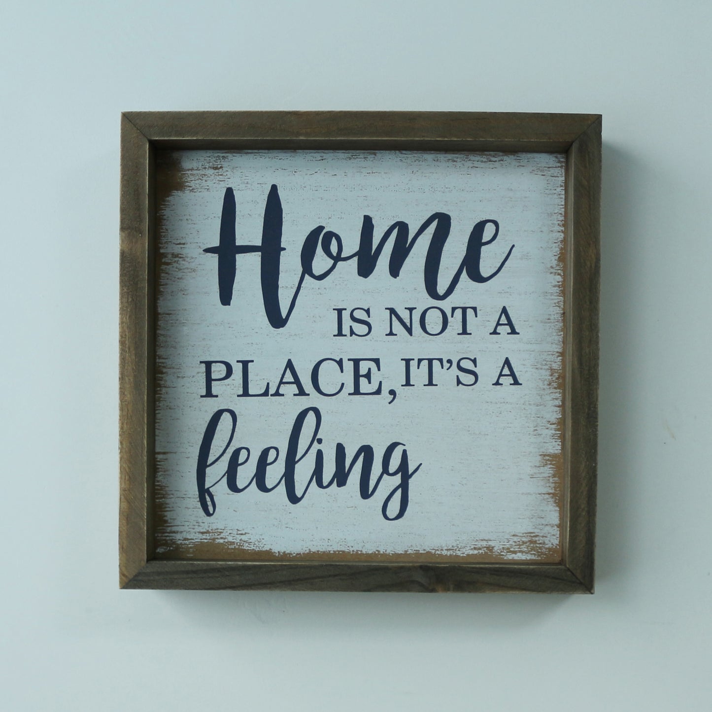 CVHOMEDECO. Rustic Distressed "Home is not a place, it’s a feeling" Shadow Box Frame Wall Mounted Hanging Decor Art, 9.75 x 9.75 Inch