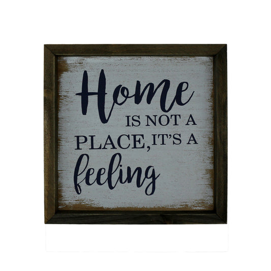 CVHOMEDECO. Rustic Distressed "Home is not a place, it’s a feeling" Shadow Box Frame Wall Mounted Hanging Decor Art, 9.75 x 9.75 Inch