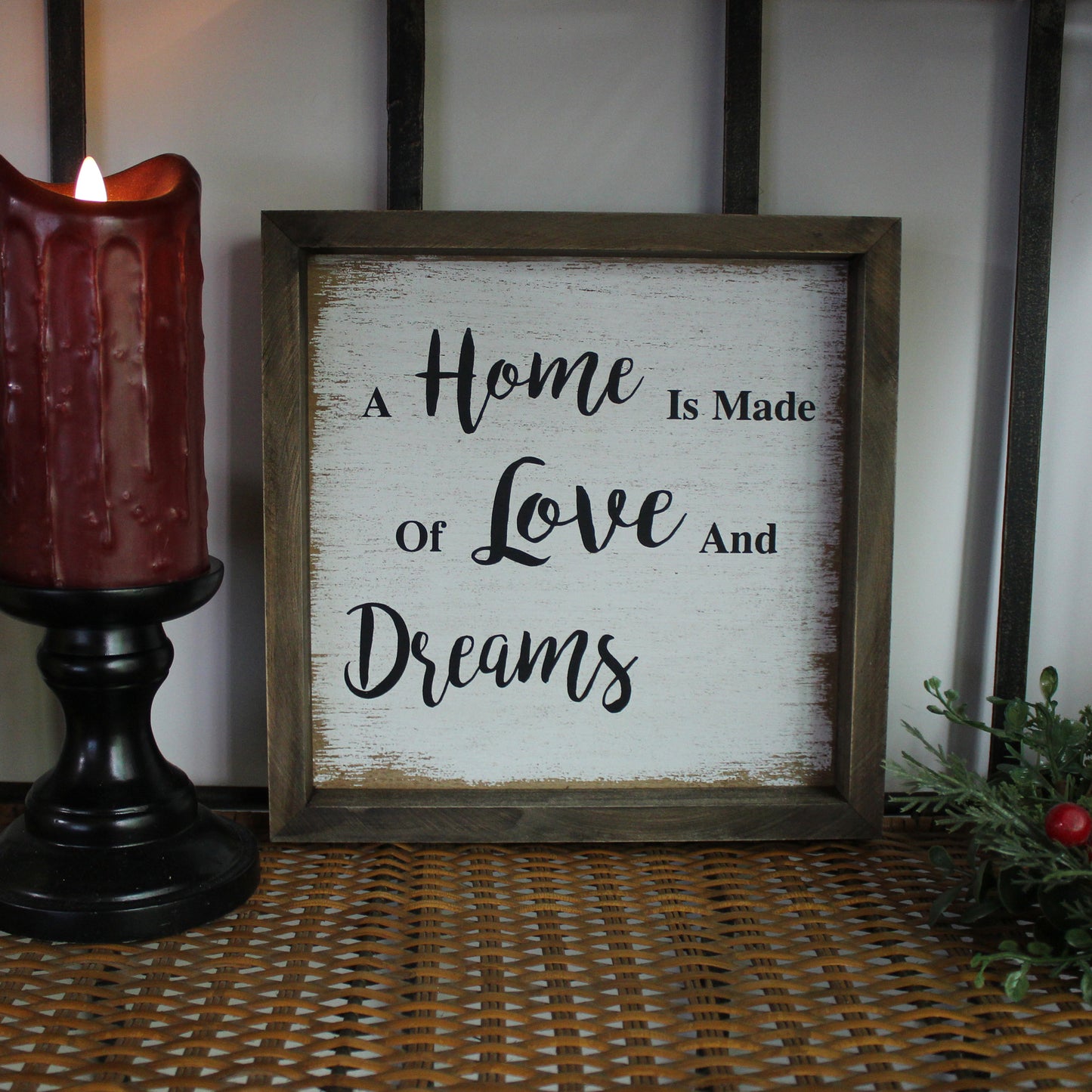CVHOMEDECO. Vintage Distressed "A home is made of love and dreams" Shadow Box Frame Wall Mounted Hanging Decor Art, 9.75 x 9.75 Inch