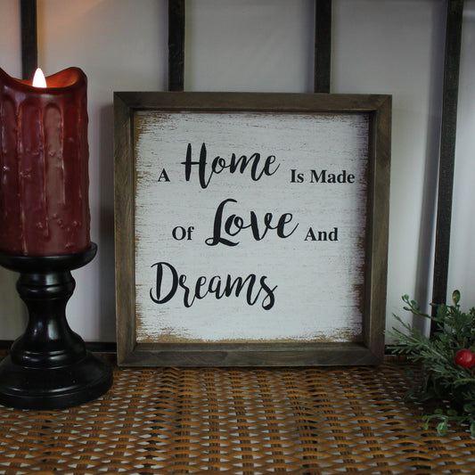 CVHOMEDECO. Vintage Distressed "A home is made of love and dreams" Shadow Box Frame Wall Mounted Hanging Decor Art, 9.75 x 9.75 Inch