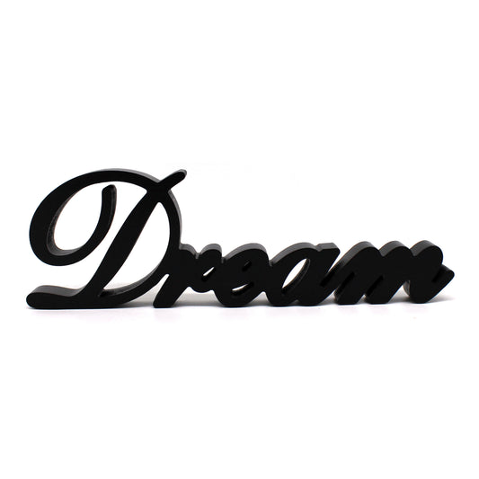 CVHOMEDECO. Matt Black Wooden Words Sign Free Standing "Dream" Desk/Table/Shelf/Home Wall/Office Decoration Art, 14 x 4.25 x 1 Inch