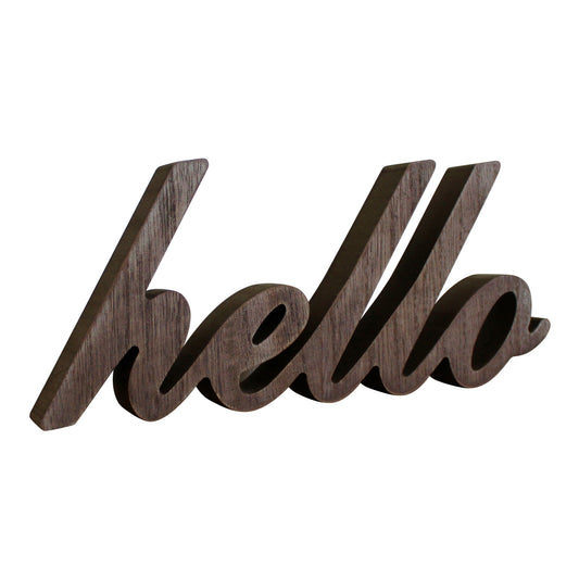 CVHOMEDECO. Rustic Vintage Distressed Wooden Words Sign Free Standing "hello" Tabletop/Shelf/Home Wall/Office Decoration Art, 10.5 x 4.5 x 1 Inch