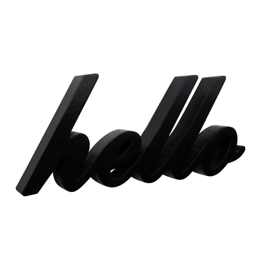 CVHOMEDECO. Matt Black Wooden Words Sign Free Standing "hello" Desk/Table/Shelf/Home Wall/Office Decoration Art, 10.5 x 4.5 x 1 Inch