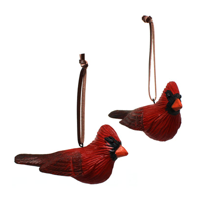 CVHOMEDECO. Primitives Hand Engraving and Painted Hanging Red Birds Rustic Figurine Decorative Accent, Set of 2