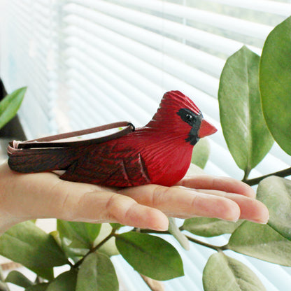 CVHOMEDECO. Primitives Hand Engraving and Painted Hanging Red Birds Rustic Figurine Decorative Accent, Set of 2