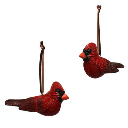 CVHOMEDECO. Primitives Hand Engraving and Painted Hanging Red Birds Rustic Figurine Decorative Accent, Set of 2