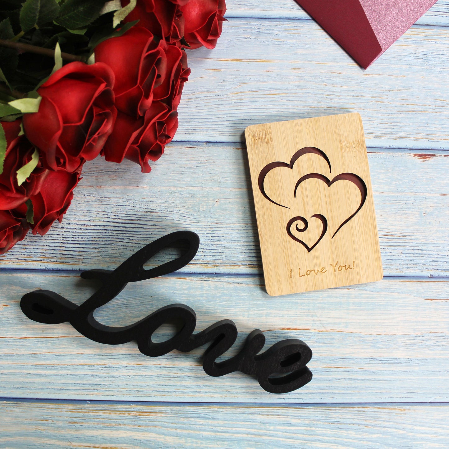 CVHOMEDECO. I Love You Card Greeting Cards Handmade with Natural Bamboo Wood, Idea Gifts for Wife, Him, Her or Just Because, Valentines Day Anniversary Birthdays Mother's Day Gift Card